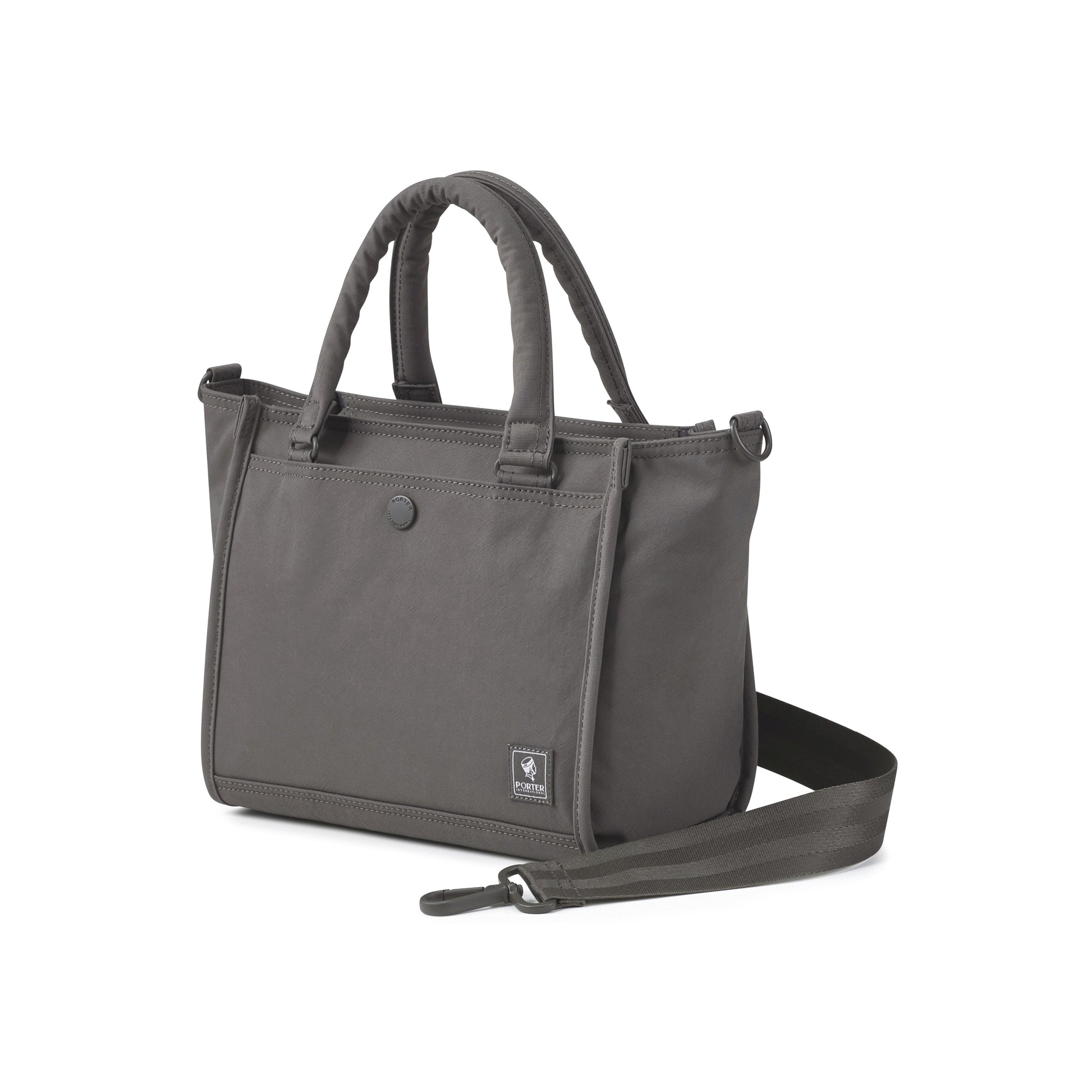 PORTER INTERNATIONAL Swing Handbag M Light Grey nylon shoulder bag top handle detachable strap structured design