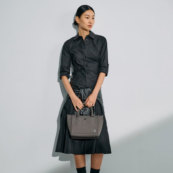 PORTER INTERNATIONAL Swing Handbag M Light Grey nylon shoulder bag top handle detachable strap structured design