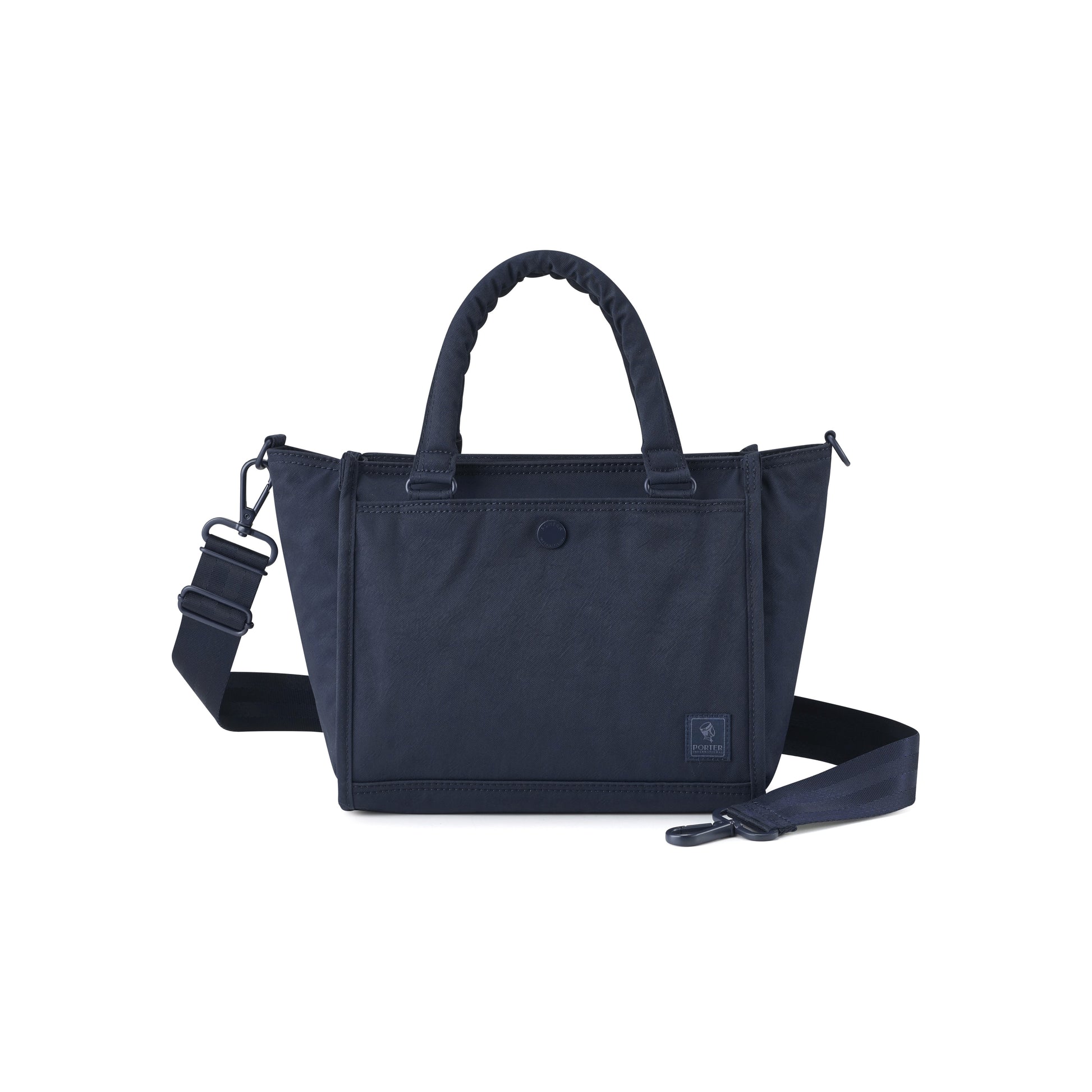 PORTER INTERNATIONAL Swing Handbag M Blue nylon shoulder bag top handle detachable strap structured design