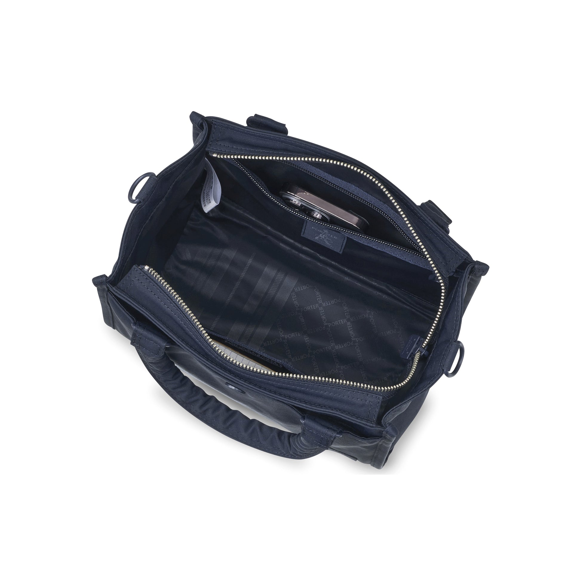 PORTER INTERNATIONAL Swing Handbag M Blue nylon shoulder bag top handle detachable strap structured design