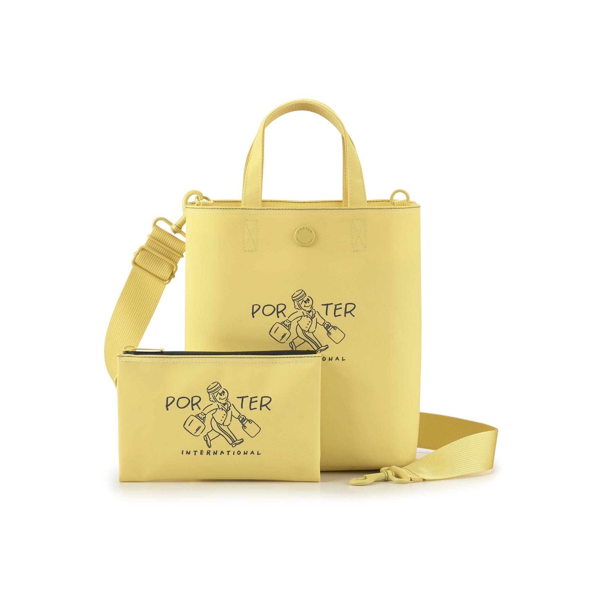 PORTER INTERNATIONAL Gappy HandBag Pouch Cream Yellow lightweight handbag matching pouch adjustable strap everyday accessory