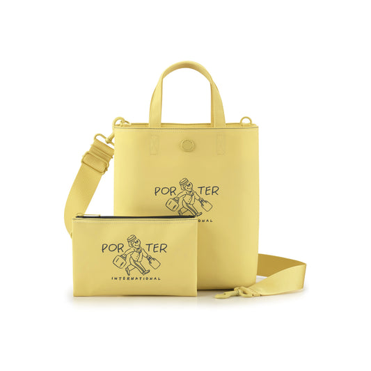 PORTER INTERNATIONAL Gappy HandBag Pouch Cream Yellow lightweight handbag matching pouch adjustable strap everyday accessory