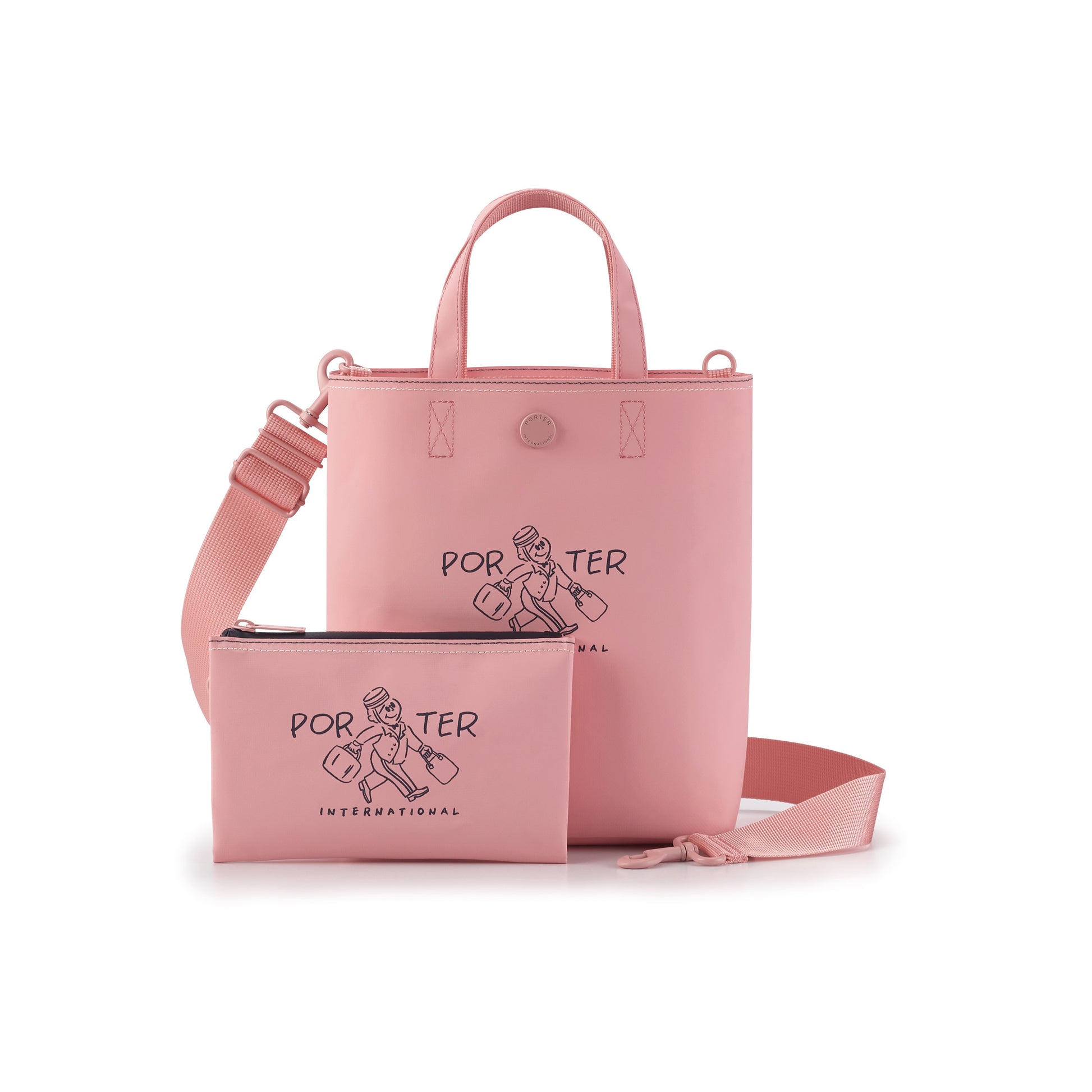 PORTER INTERNATIONAL Gappy HandBag Pouch Peach Pink lightweight handbag matching pouch adjustable strap everyday accessory