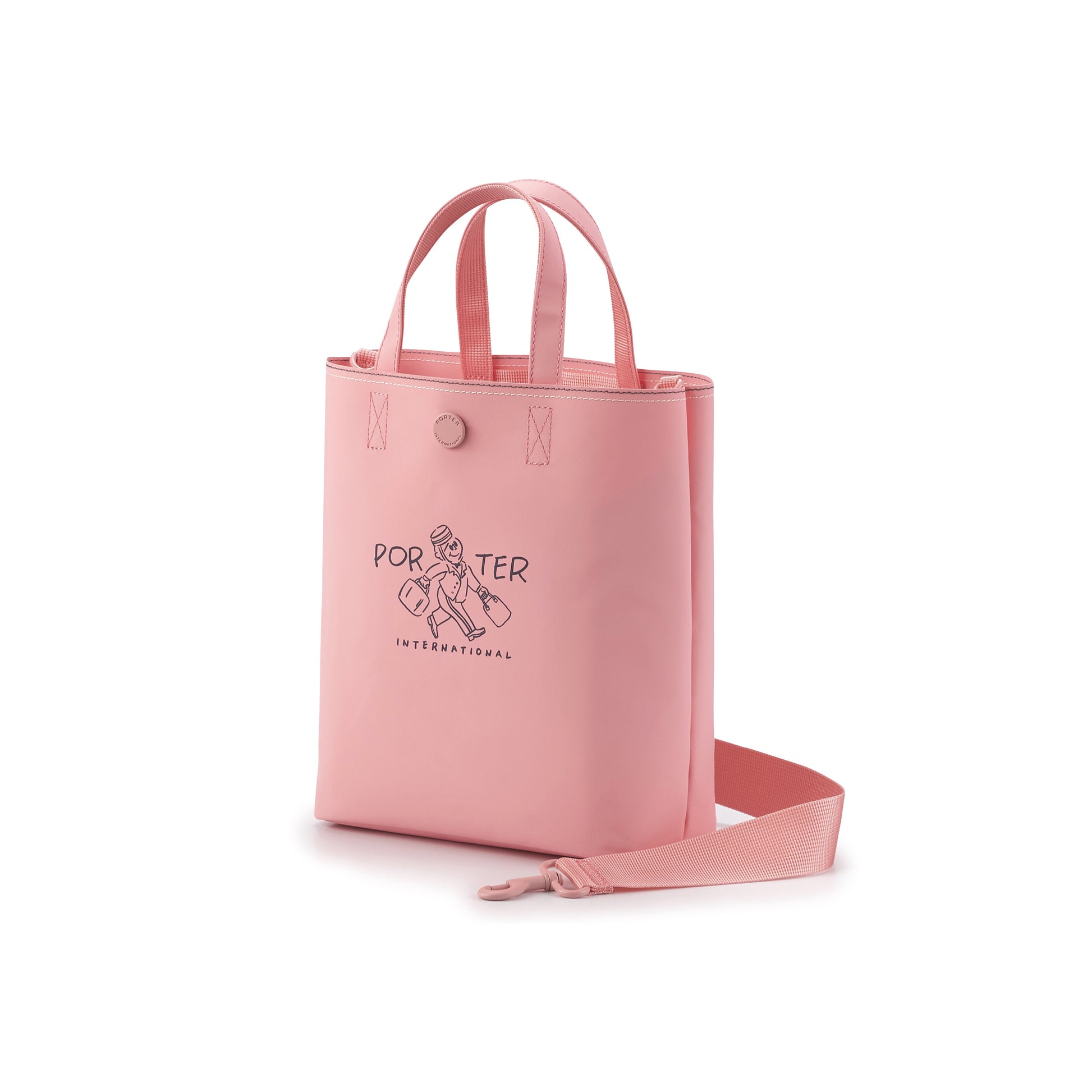 PORTER INTERNATIONAL Gappy HandBag Pouch Peach Pink lightweight handbag matching pouch adjustable strap everyday accessory