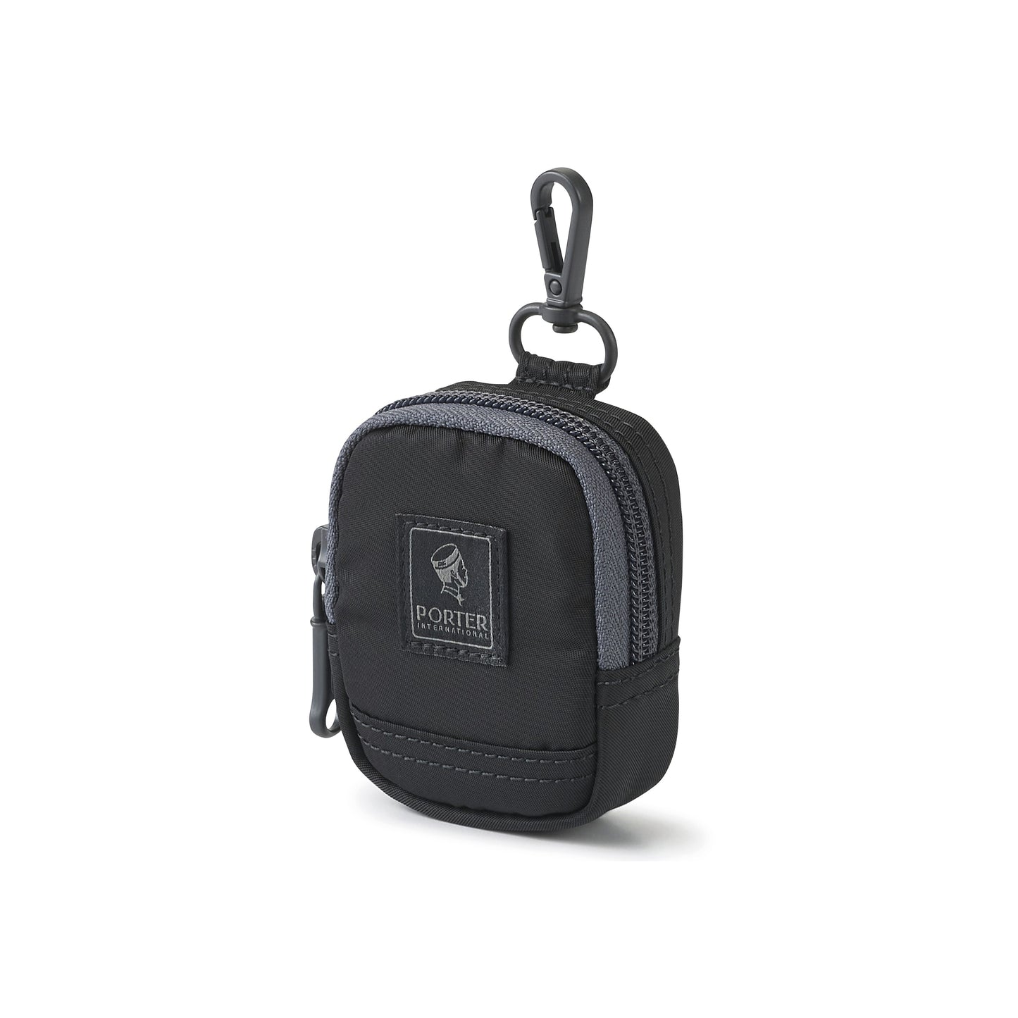 PORTER INTERNATIONAL Harbor Handbag Version 1 Black textured fabric shoulder bag top handle detachable strap mini pouch