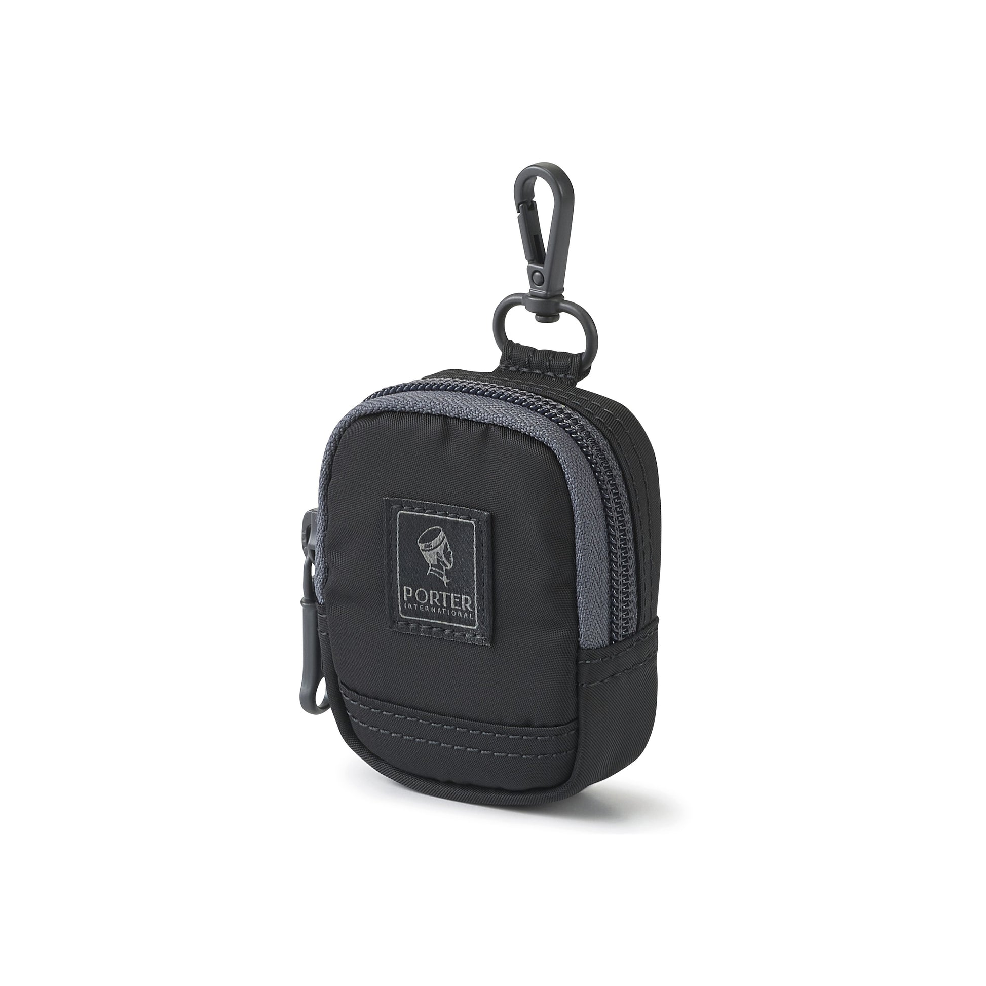 PORTER INTERNATIONAL Harbor Handbag Version 1 Black textured fabric shoulder bag top handle detachable strap mini pouch