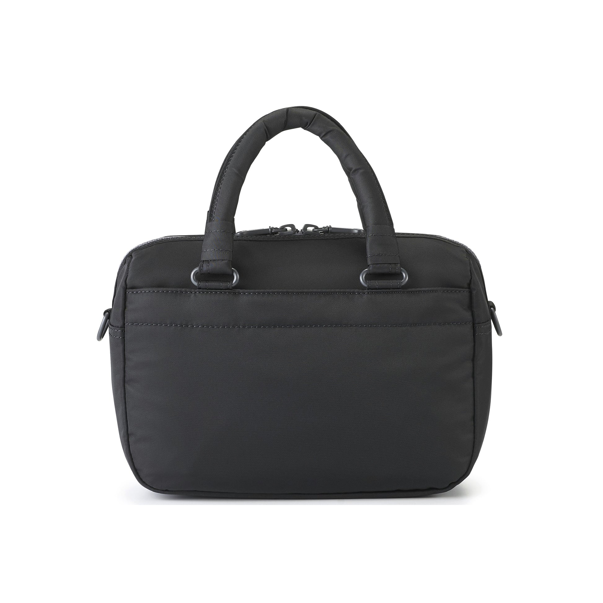 PORTER INTERNATIONAL Harbor Handbag Version 1 Black textured fabric shoulder bag top handle detachable strap mini pouch