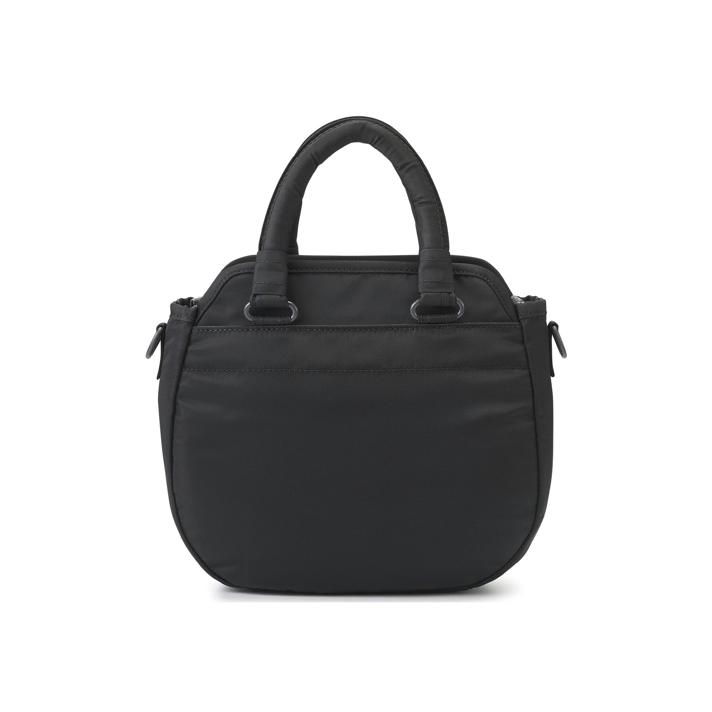 PORTER INTERNATIONAL Harbor Handbag Version 2 Black textured fabric shoulder bag top handle detachable strap mini pouch
