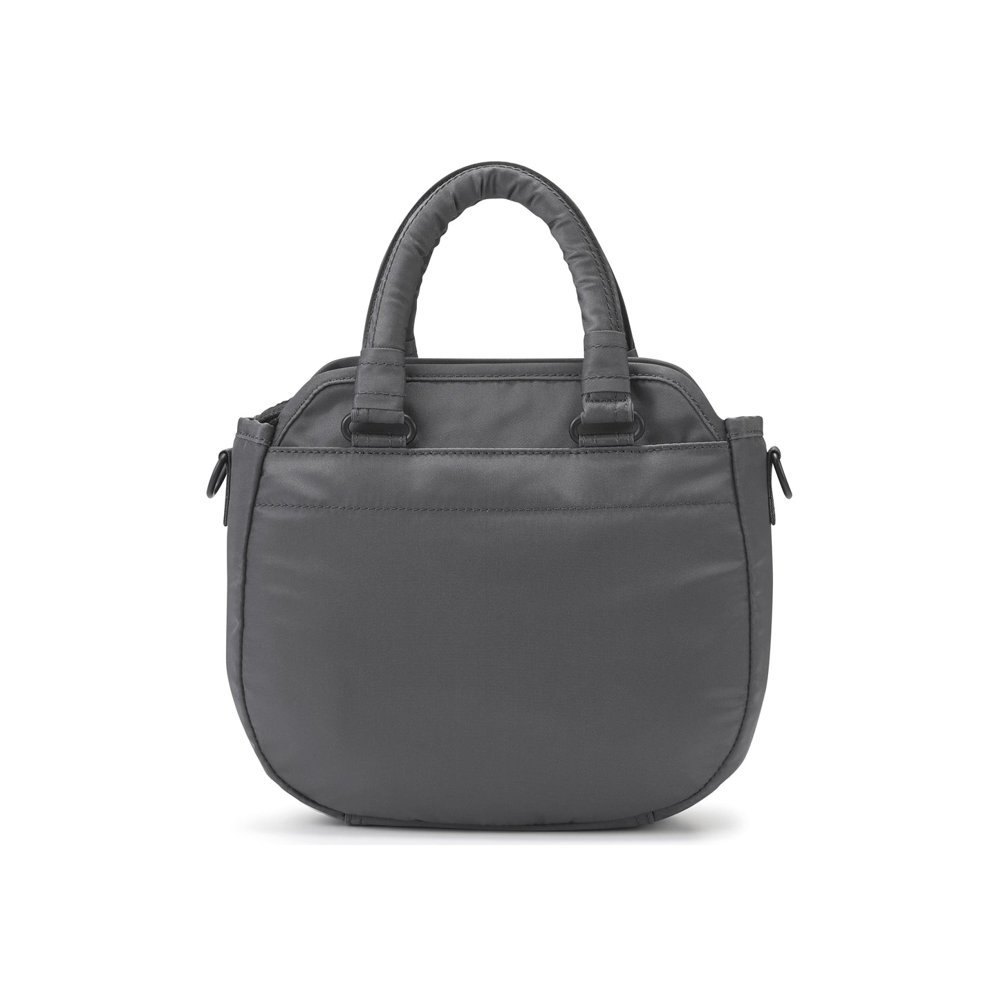 PORTER INTERNATIONAL Harbor Handbag Version 2 Grey textured fabric shoulder bag top handle detachable strap mini pouch