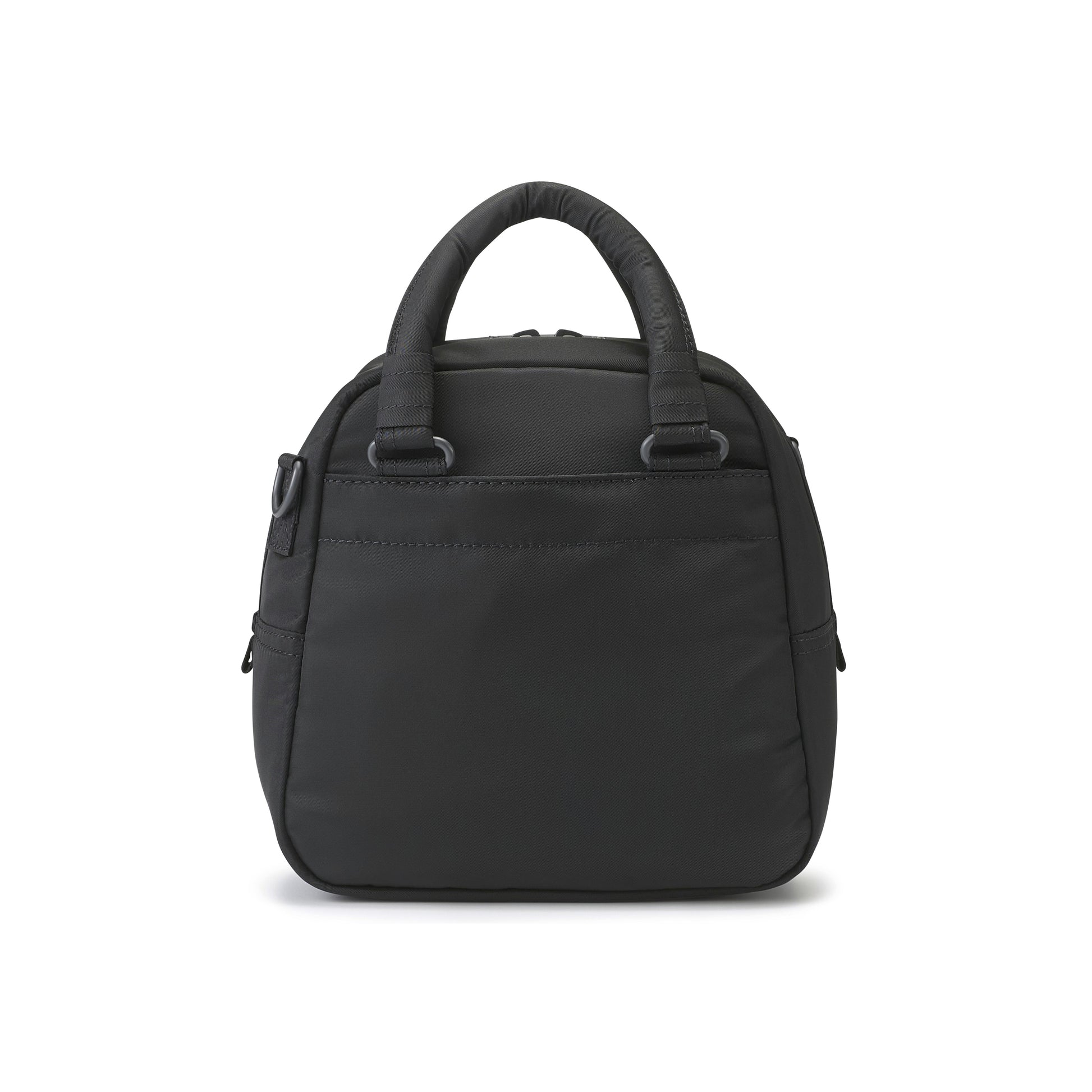 PORTER INTERNATIONAL Harbor Handbag Version 3 Black textured fabric shoulder bag top handle detachable strap mini pouch
