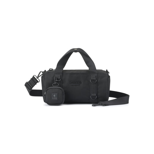 PORTER INTERNATIONAL Rollin Handbag M Black textured nylon shoulder bag cylindrical shape detachable strap mini pouch