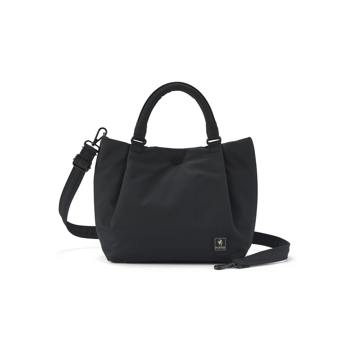 PORTER INTERNATIONAL Cush Handbag Medium Black lightweight handbag with top handles detachable shoulder strap and spacious interior