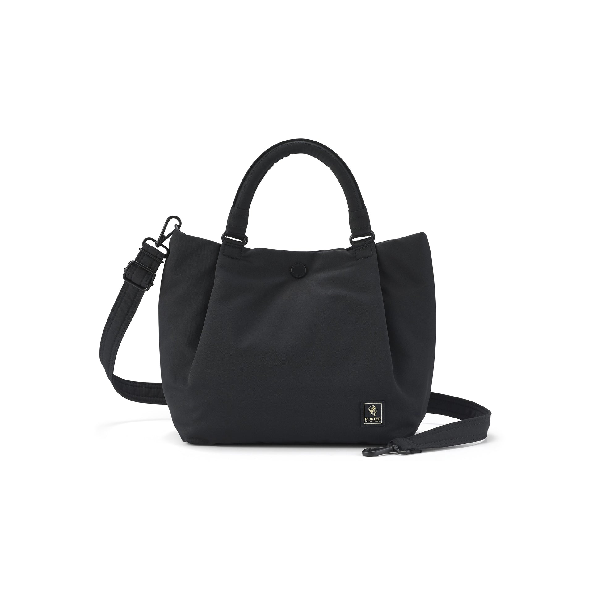 PORTER INTERNATIONAL Cush Handbag Medium Black lightweight handbag with top handles detachable shoulder strap and spacious interior