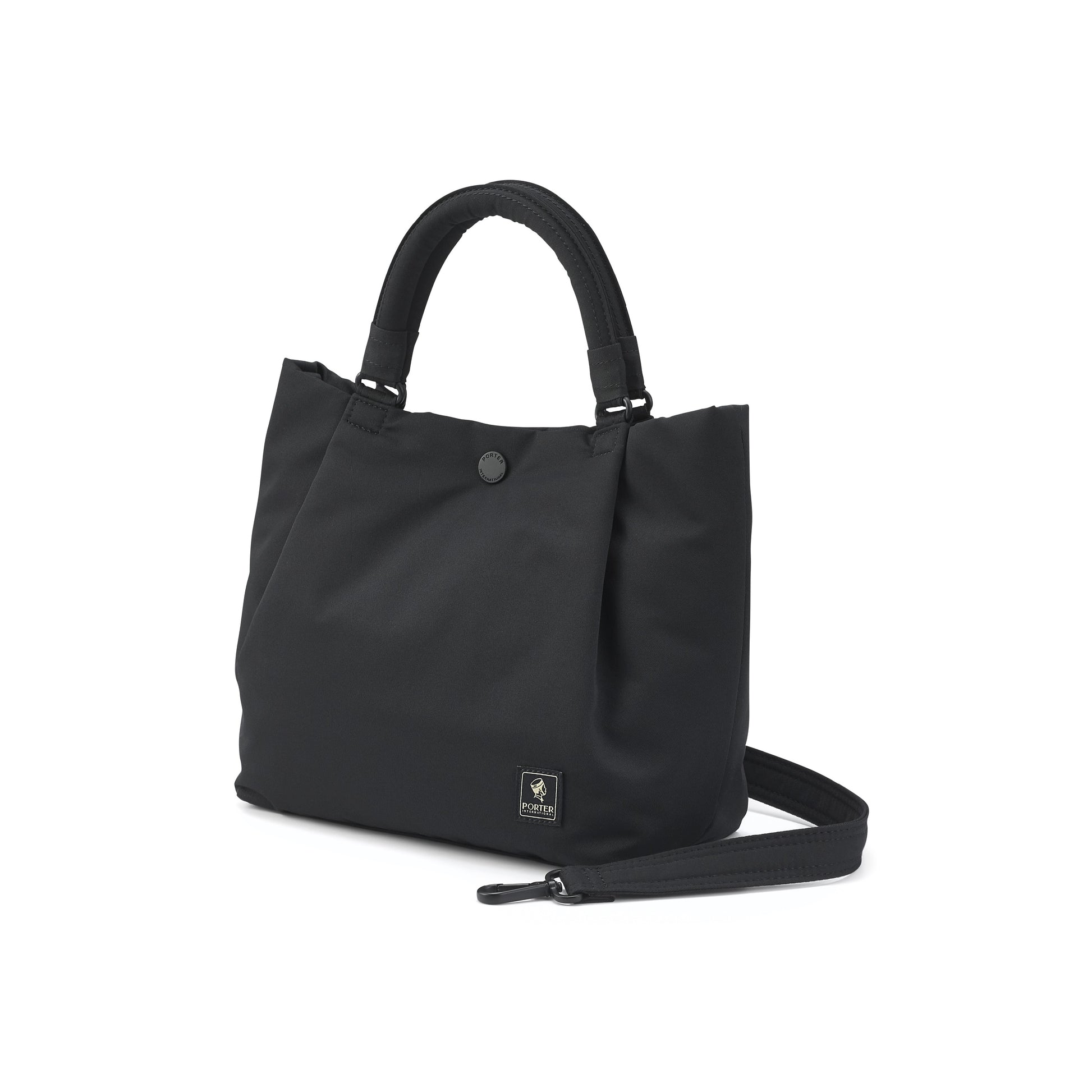 PORTER INTERNATIONAL Cush Handbag Medium Black lightweight handbag with top handles detachable shoulder strap and spacious interior