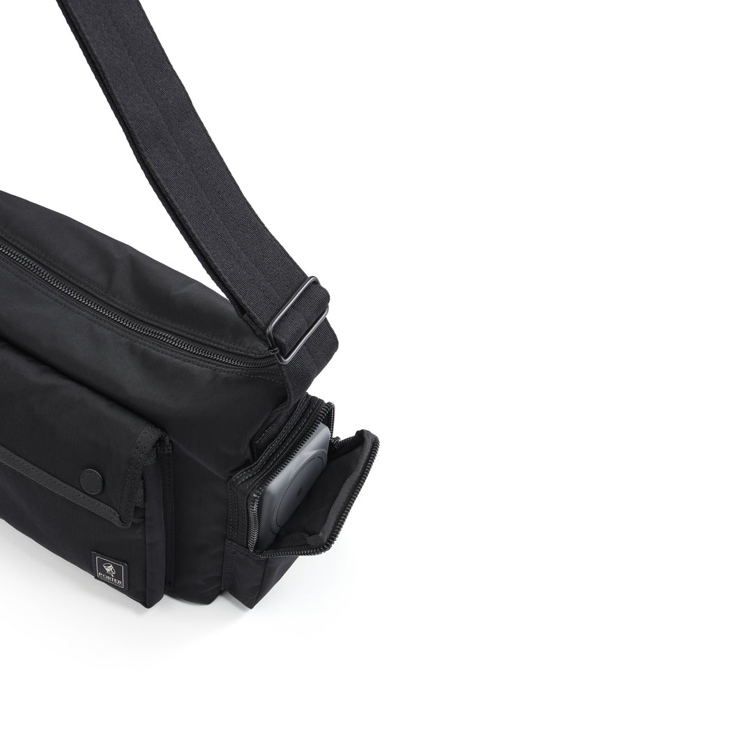 PORTER INTERNATIONAL Anchor Shoulder Bag (S) 'Black' - shoulder strap adjustment and side pocket detail