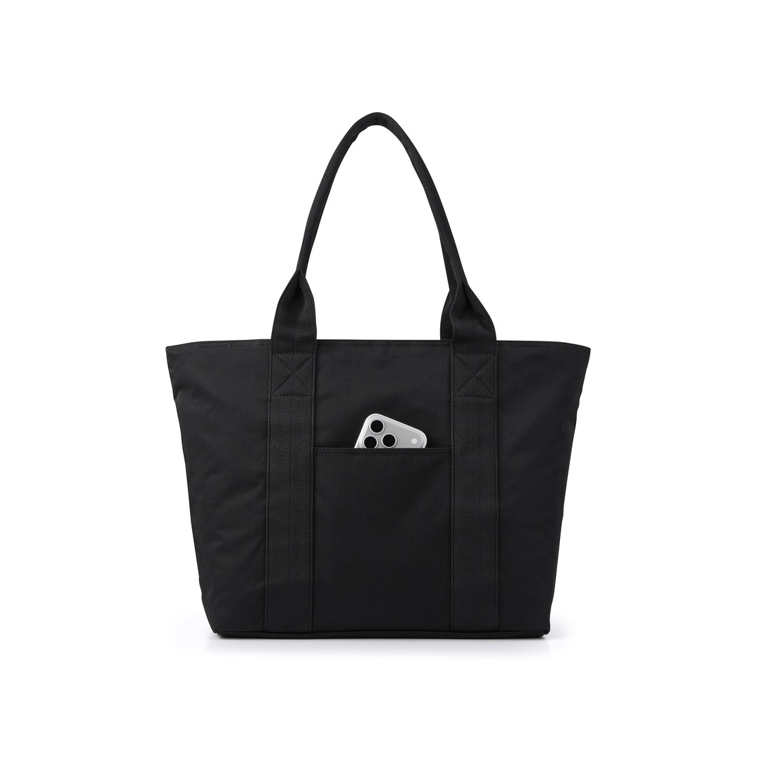 PORTER INTERNATIONAL Anchor Tote (M) 'Black' - rear exterior pocket showing phone storage