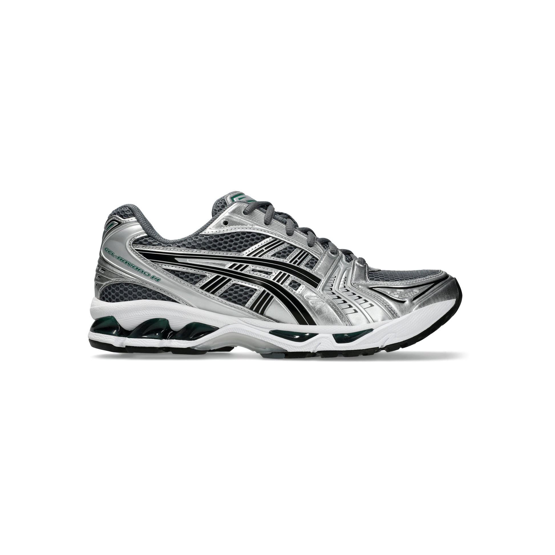 Asics Gel-Kayano 14 Metropolis Jasper Green running shoes with GEL™ cushioning and durable rubber outsole