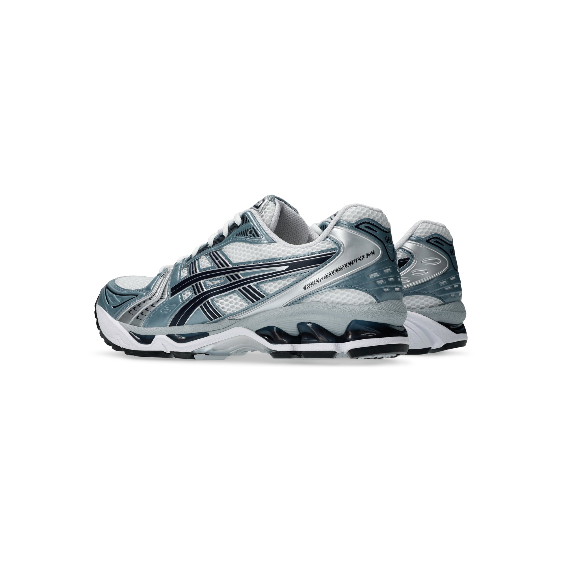 Asics GEL-Kayano 14 White/Fjord Grey running shoes with GEL™ cushioning and durable outsole
