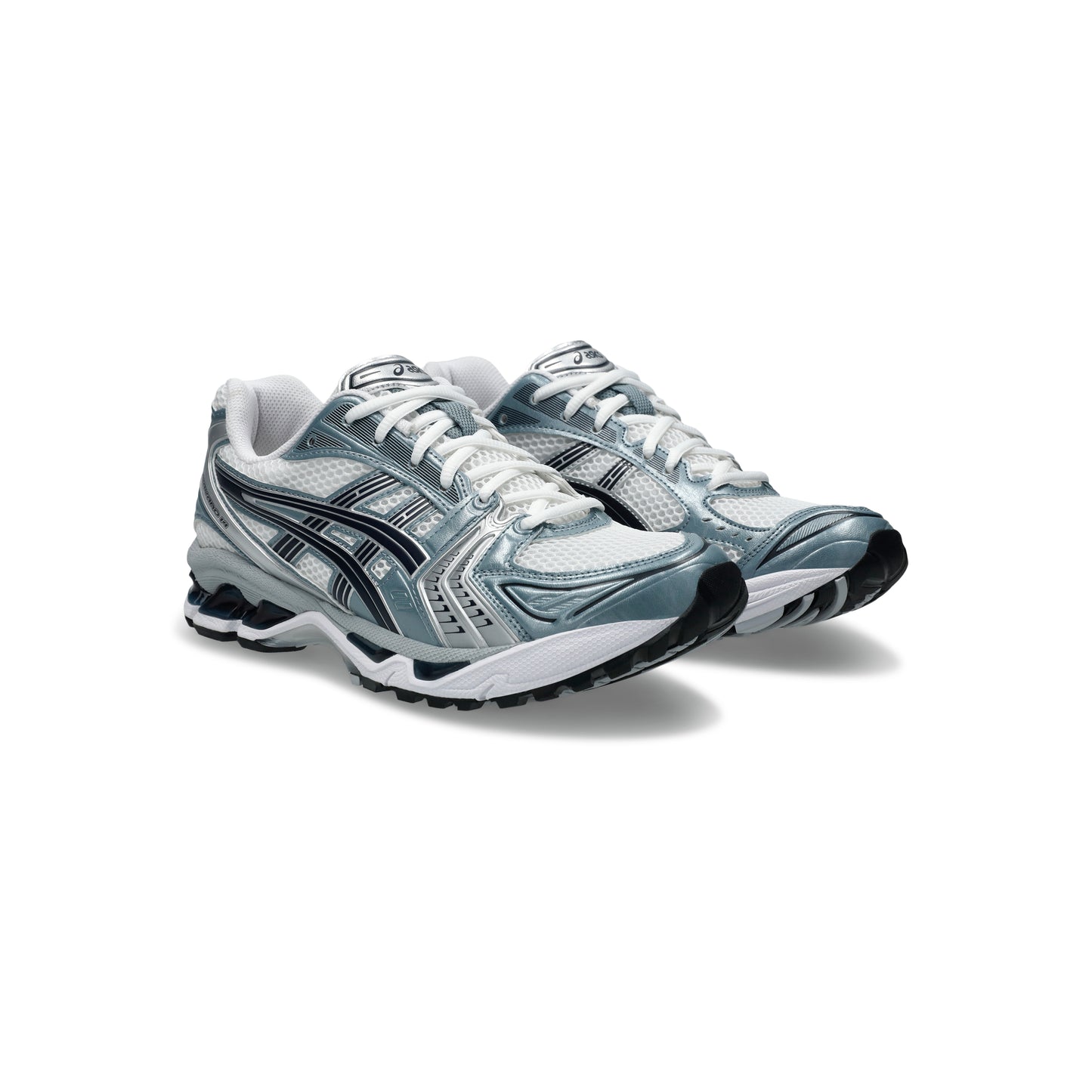 Asics GEL-Kayano 14 White/Fjord Grey running shoes with GEL™ cushioning and durable outsole