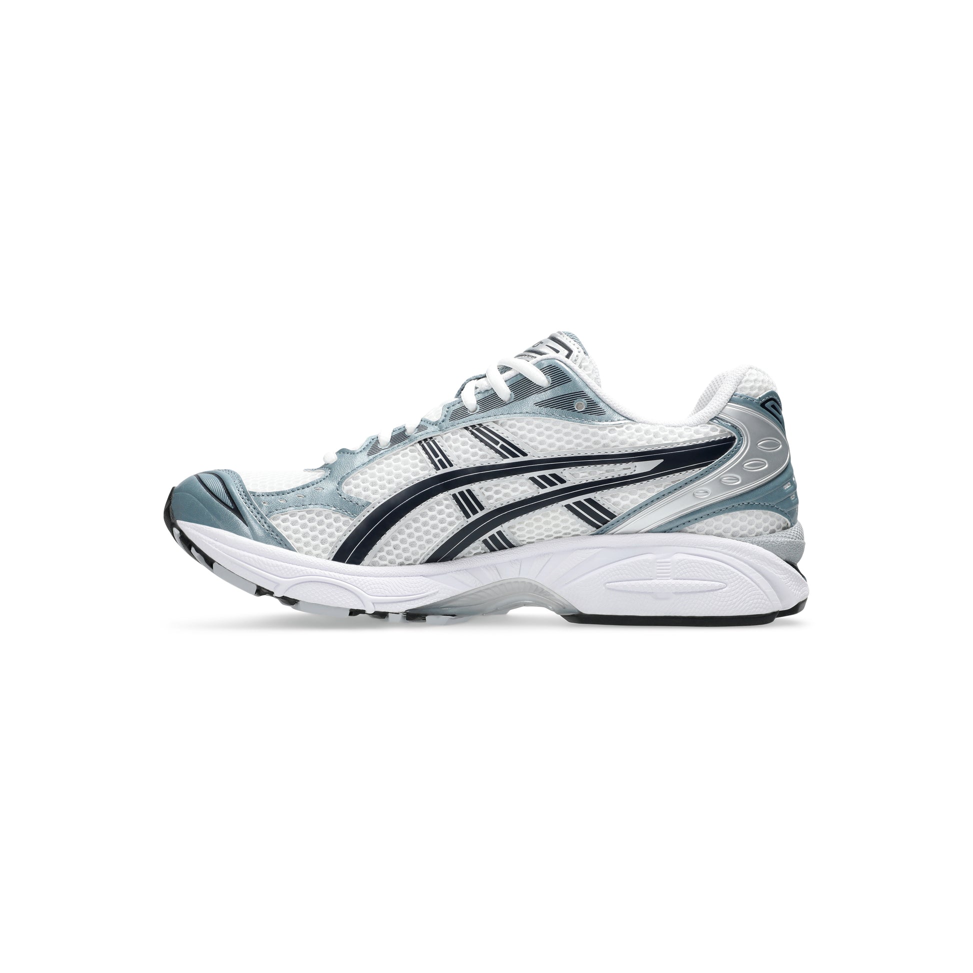 Asics GEL-Kayano 14 White/Fjord Grey running shoes with GEL™ cushioning and durable outsole