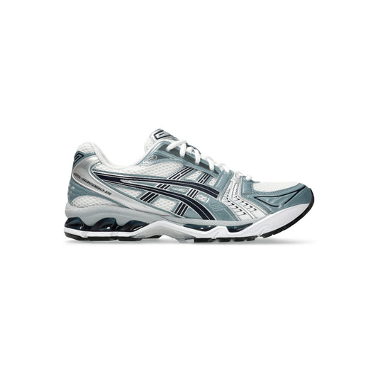 Asics GEL-Kayano 14 White/Fjord Grey running shoes with GEL™ cushioning and durable outsole