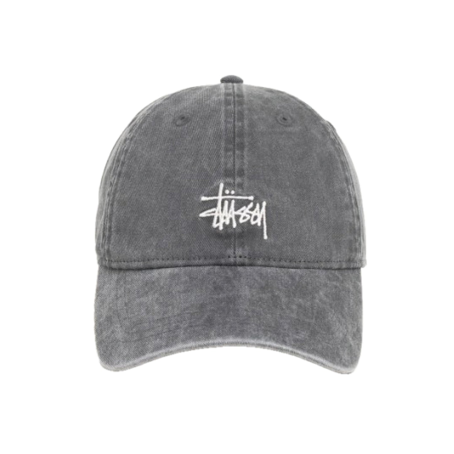 Stüssy Basic Cap Washed Charcoal embroidered logo detail
