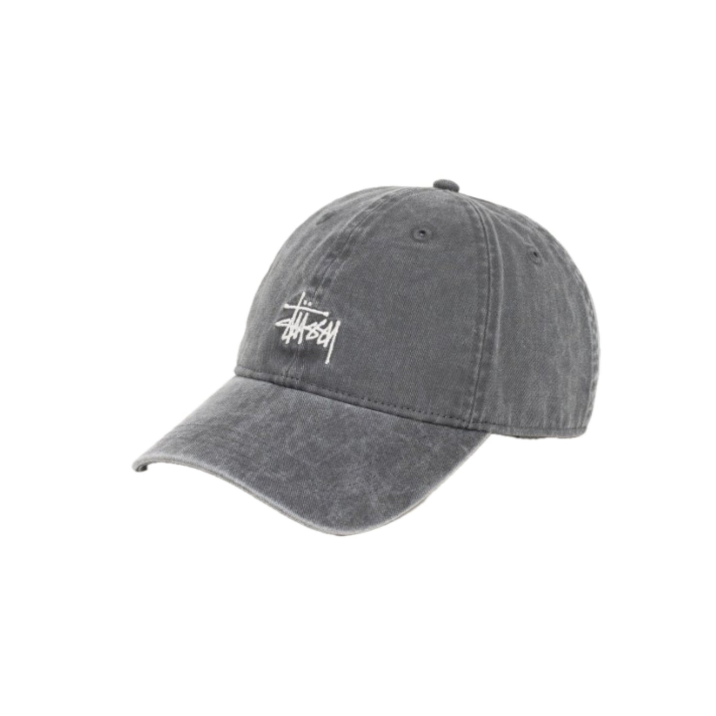 Stüssy Basic Cap Washed Charcoal embroidered logo detail