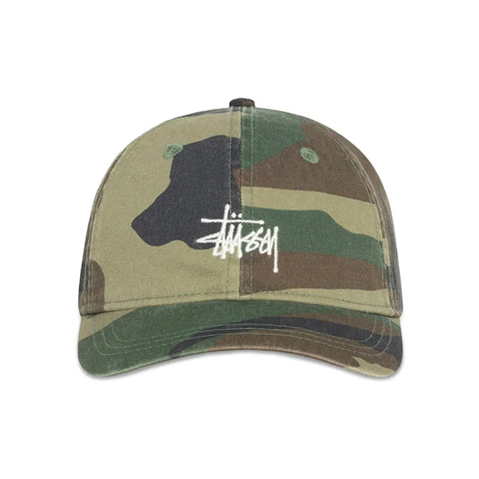 Stüssy Basic Cap Woodland Camo embroidered logo detail