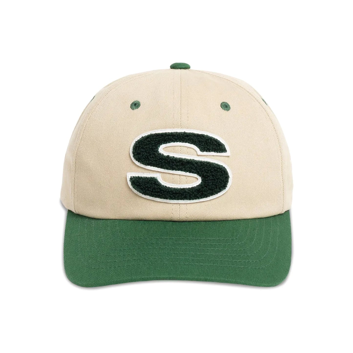 Stüssy Chenille S Low Pro Cap Sand cotton baseball cap chenille S patch curved brim streetwear headwear