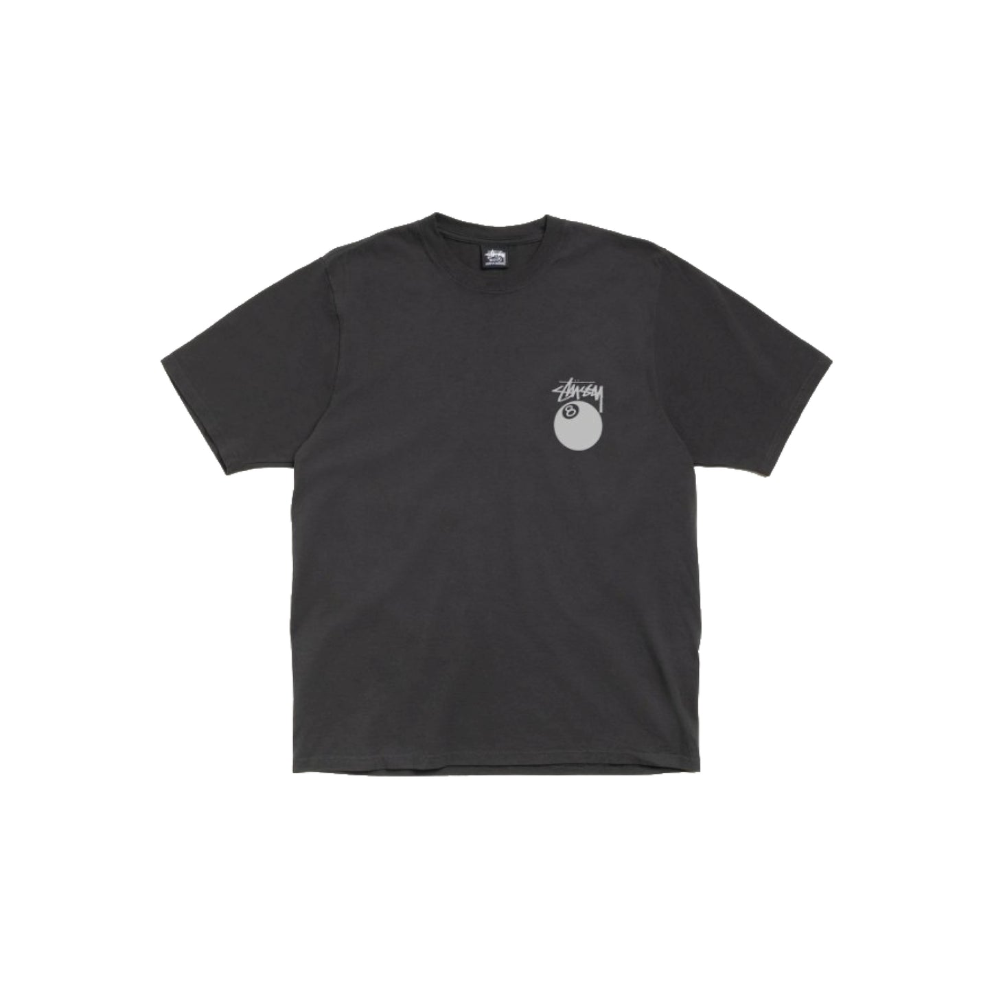 Stüssy 8 Ball Tee Pigment Dyed Faded Black graphic t-shirt streetwear vintage wash iconic logo