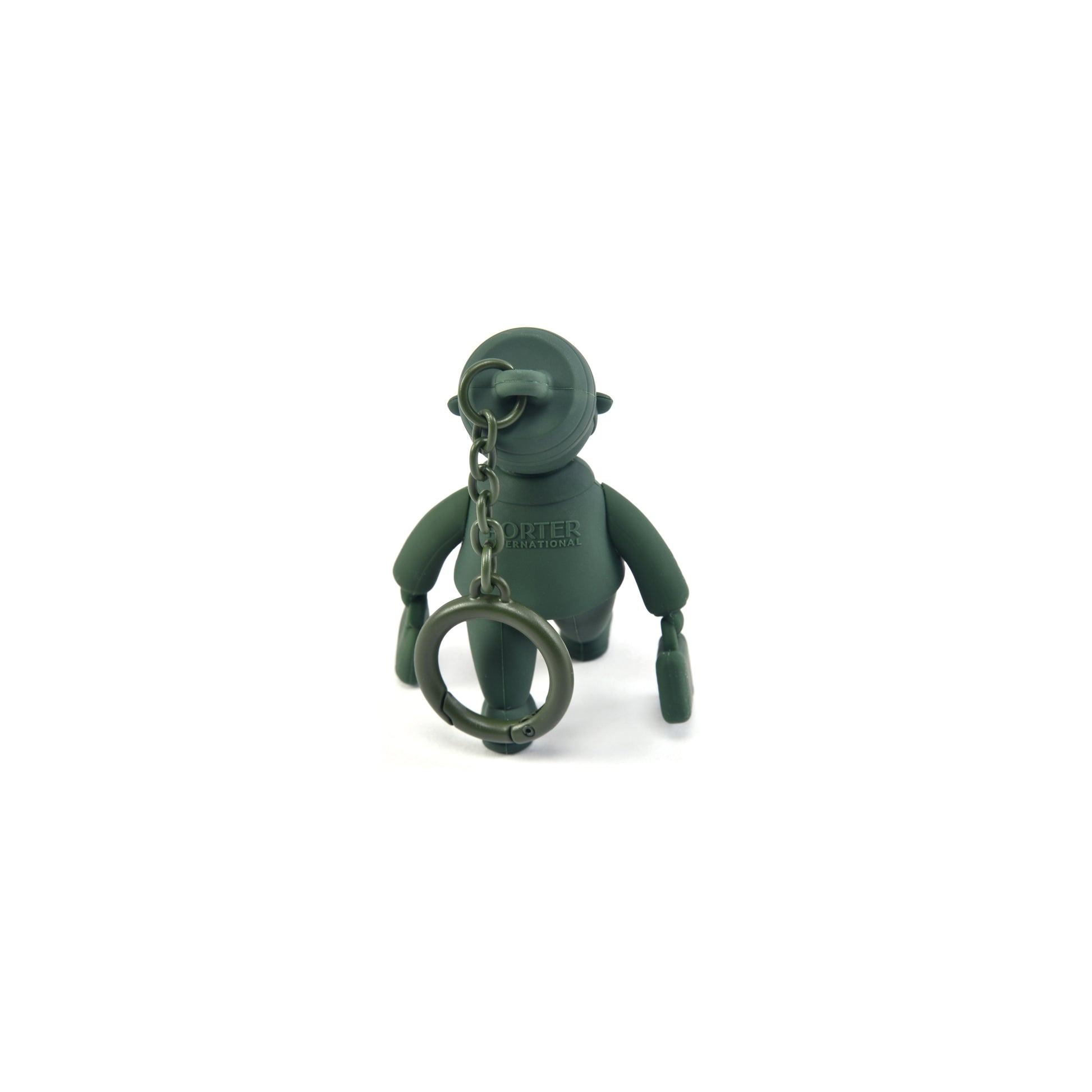 PORTER INTERNATIONAL Porter Man Keychain GWP Green collectible silicone mascot keychain with movable limbs and key ring