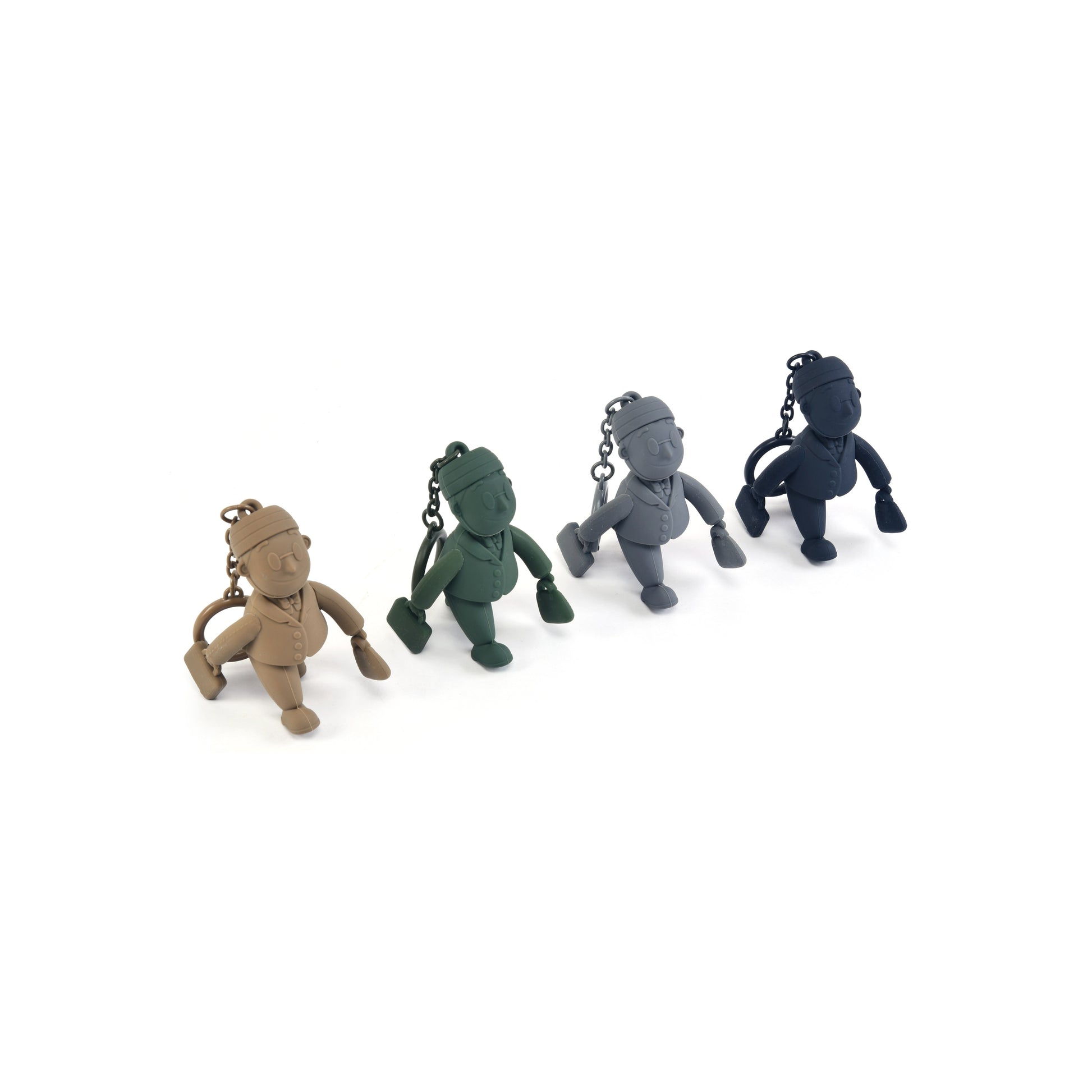 PORTER INTERNATIONAL Porter Man Keychain GWP Camel Brown Green Grey Blue collectible silicone mascot keychain with movable limbs and key ring