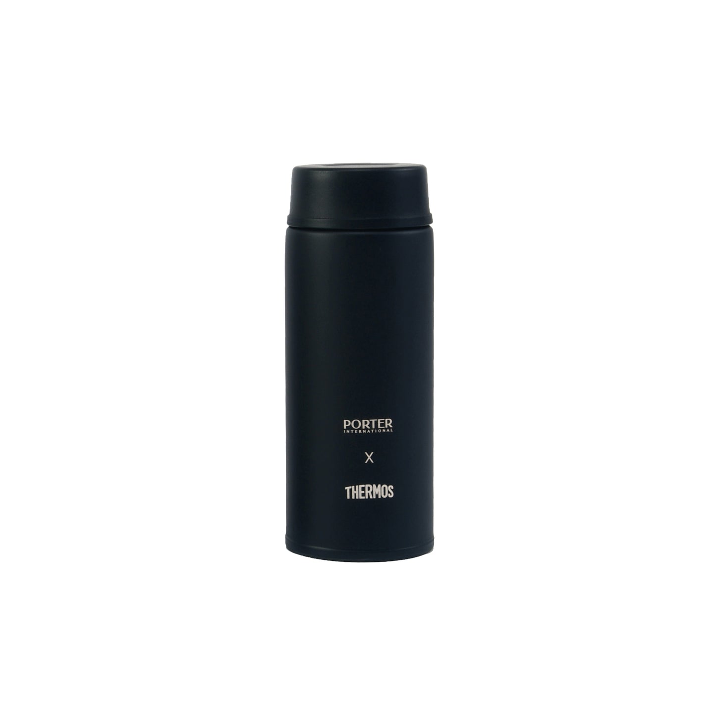 PORTER INTERNATIONAL Stainless Steel Thermal Bottle Black logo front view - SKU 19999-49201
