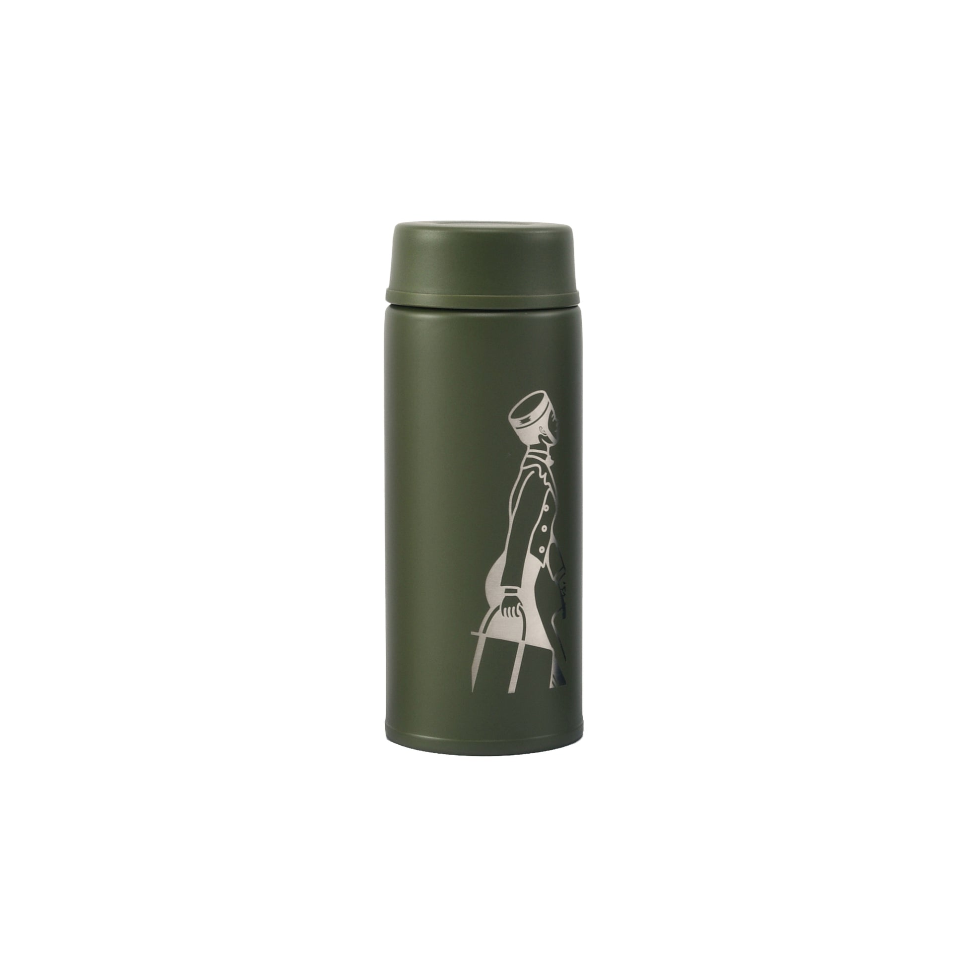 PORTER INTERNATIONAL Stainless Steel Thermal Bottle Khaki Green character graphic front view - SKU 19999-492125
