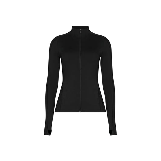 ON Cloud Studio Jacket 1 ‘Black’ (WMNS) – women’s black full-zip performance jacket with slim fit, high collar, and long sleeves