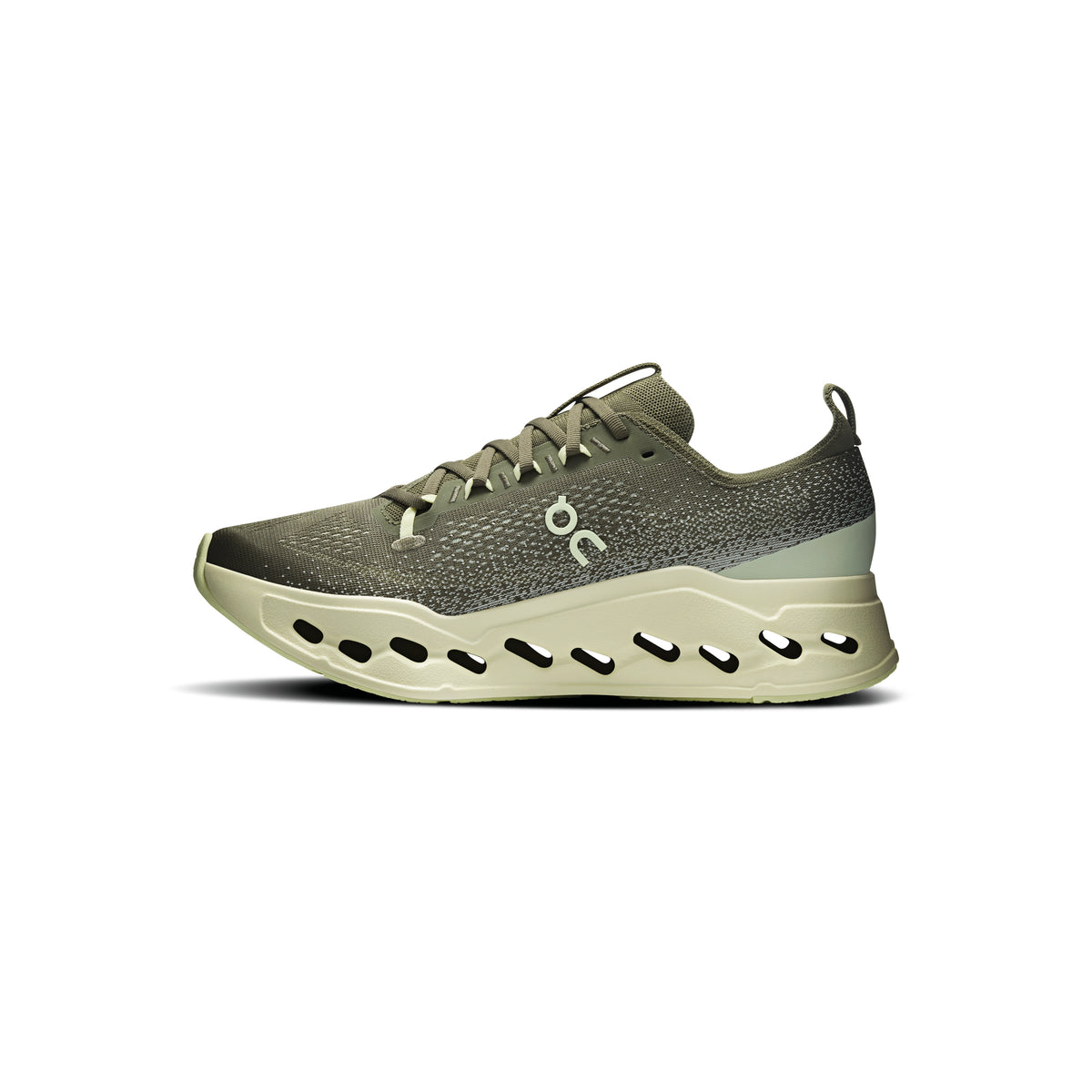 ON Cloudsurfer Max Olive Seedling running shoe with CloudTec Phase cushioning Helion superfoam and breathable mesh upper
