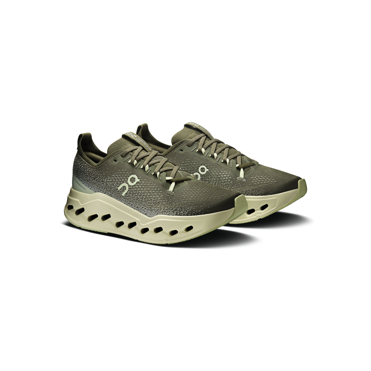 ON Cloudsurfer Max Olive Seedling running shoe with CloudTec Phase cushioning Helion superfoam and breathable mesh upper