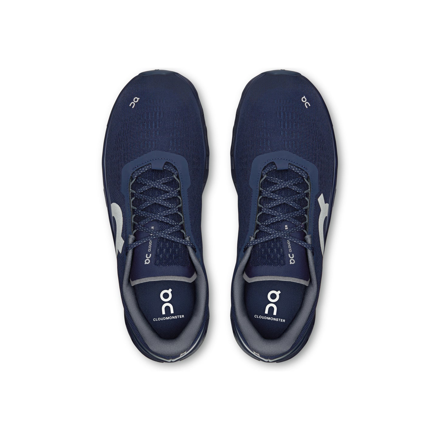 ON Cloudmonster Midnight Navy running shoe with oversized CloudTec cushioning Helion superfoam and breathable engineered mesh upper