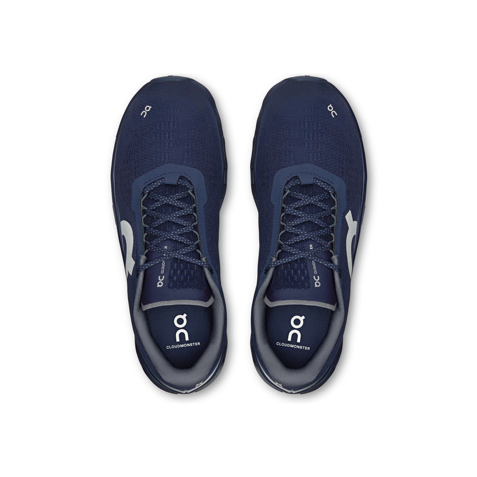 ON Cloudmonster Midnight Navy running shoe with oversized CloudTec cushioning Helion superfoam and breathable engineered mesh upper
