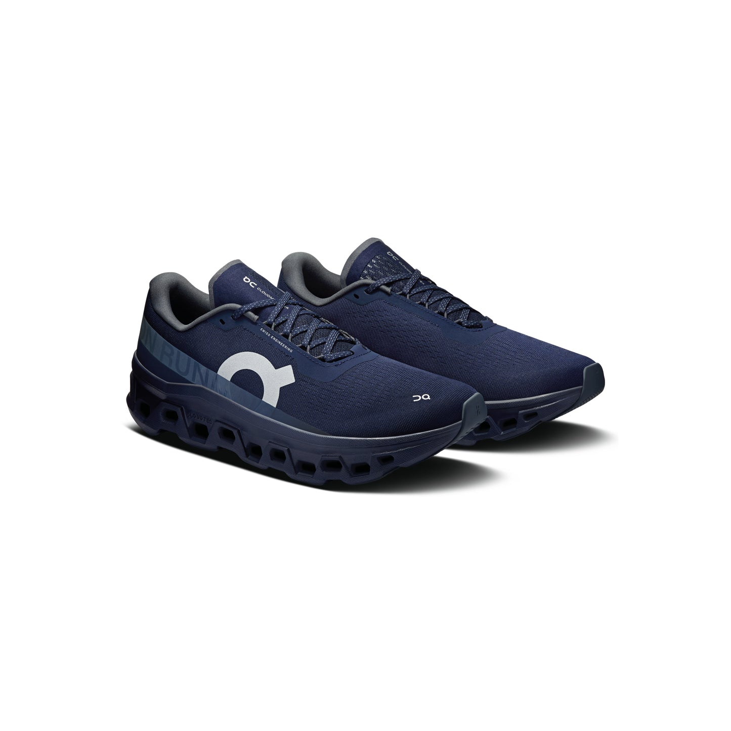 ON Cloudmonster Midnight Navy running shoe with oversized CloudTec cushioning Helion superfoam and breathable engineered mesh upper