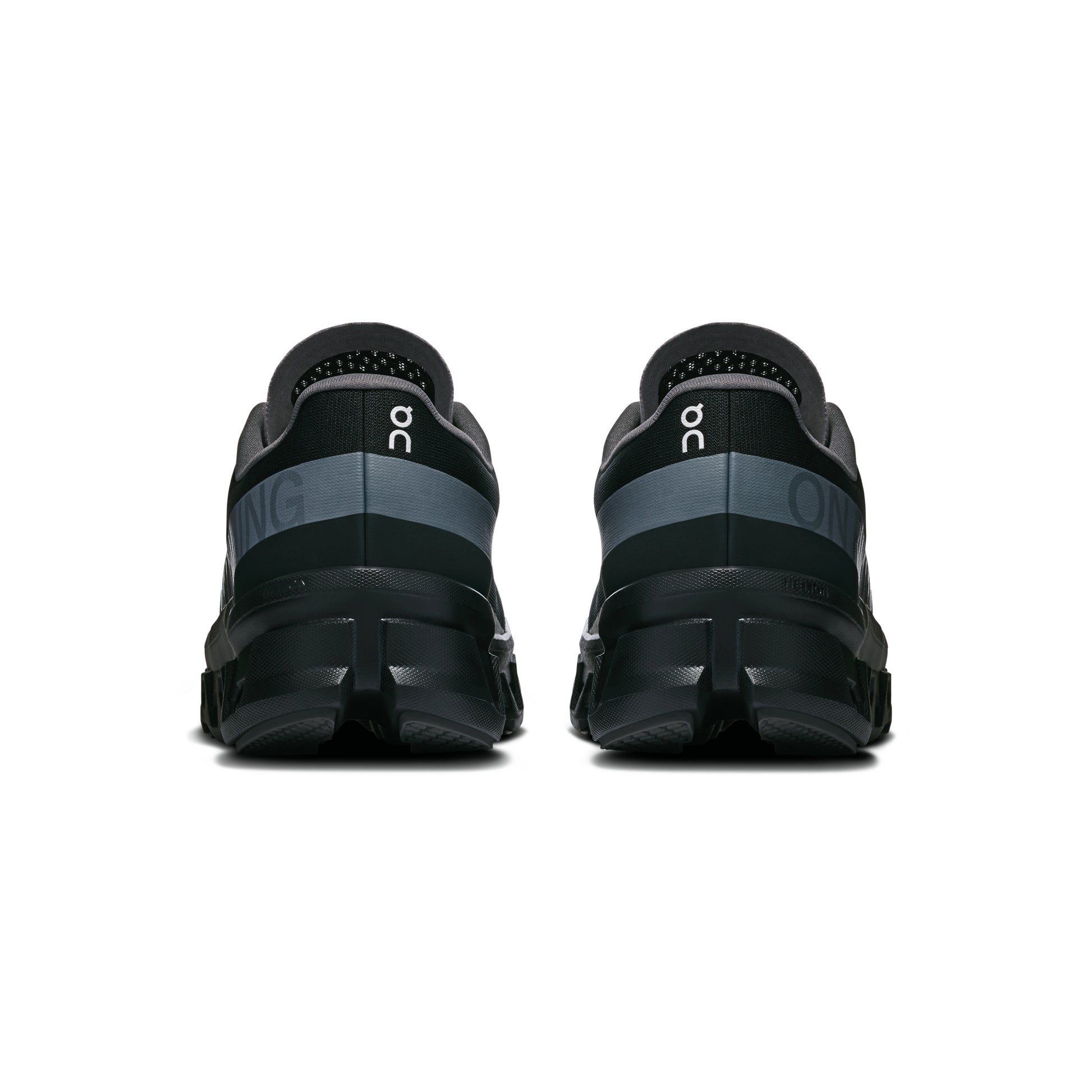 ON Cloudmonster Black running shoe with oversized CloudTec cushioning Helion superfoam and breathable engineered mesh upper