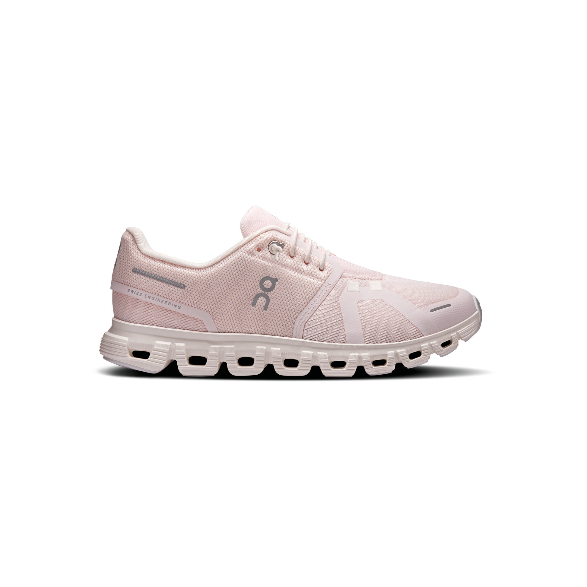 ON Cloud 6 'Salt Gardenia' women's running shoes featuring CloudTec cushioning, a lightweight design, and a breathable upper in a soft pastel pink and white colourway.