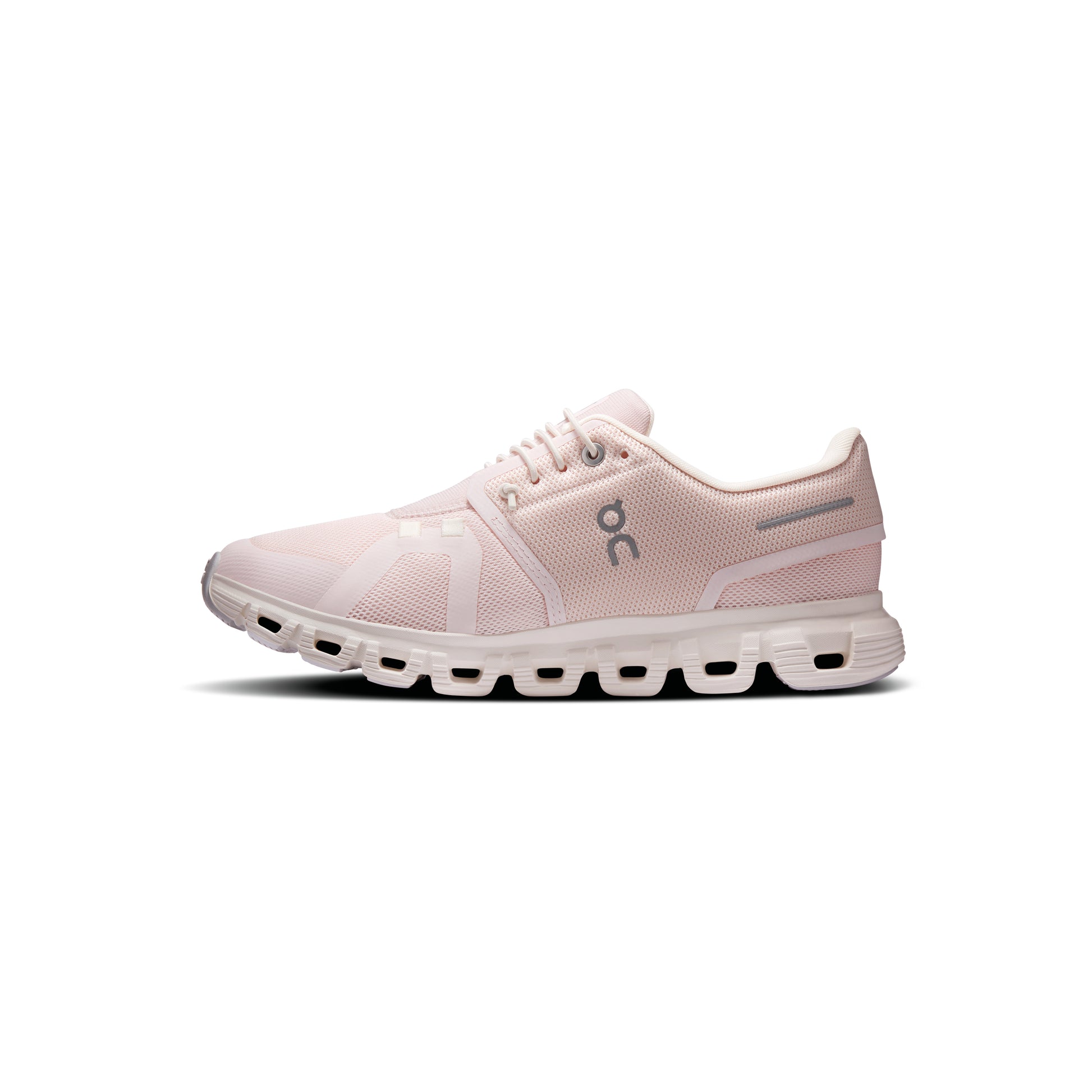 ON Cloud 6 'Salt Gardenia' women's running shoes featuring CloudTec cushioning, a lightweight design, and a breathable upper in a soft pastel pink and white colourway.