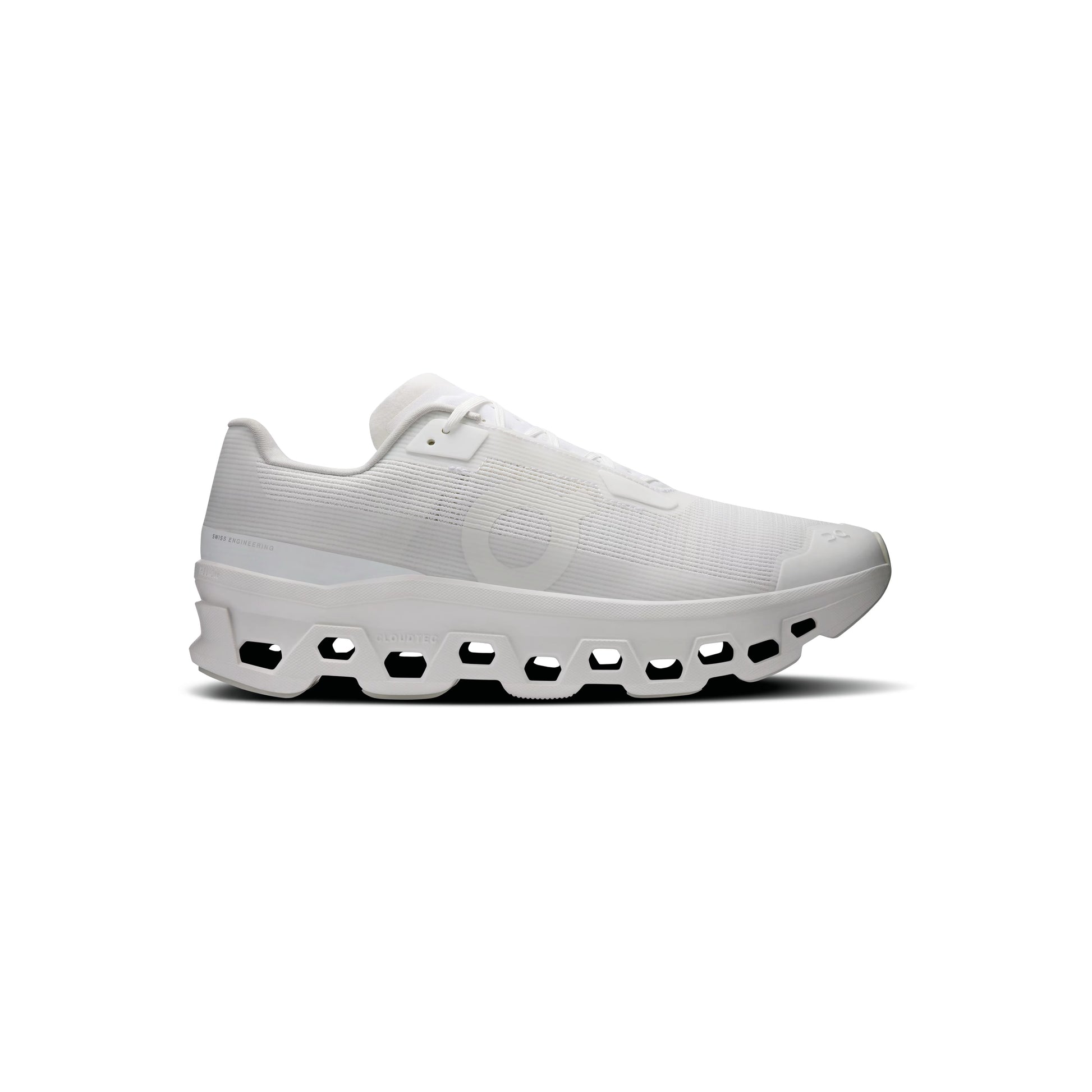 On Cloudmonster Void White White womens running shoes CloudTec cushioning all white lightweight performance sneaker