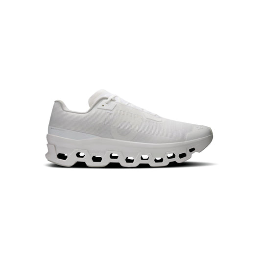 On Cloudmonster Void White White womens running shoes CloudTec cushioning all white lightweight performance sneaker