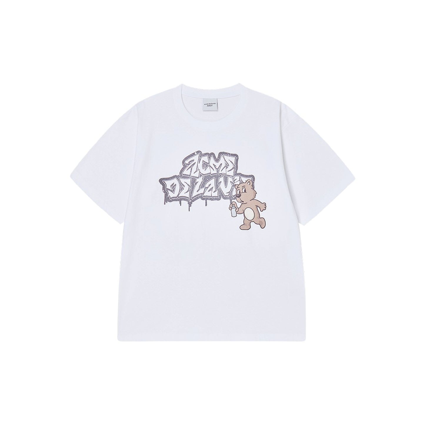 ADLV AC Bear Spray SS T-Shirt White oversized graphic tee bear print graffiti streetwear casual top