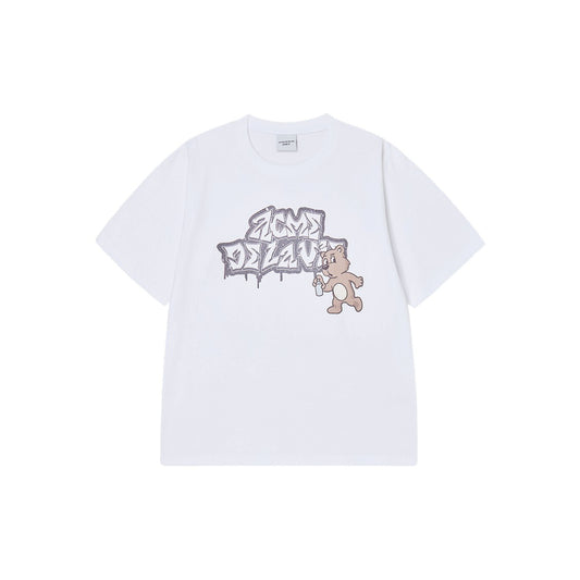ADLV AC Bear Spray SS T-Shirt White oversized graphic tee bear print graffiti streetwear casual top