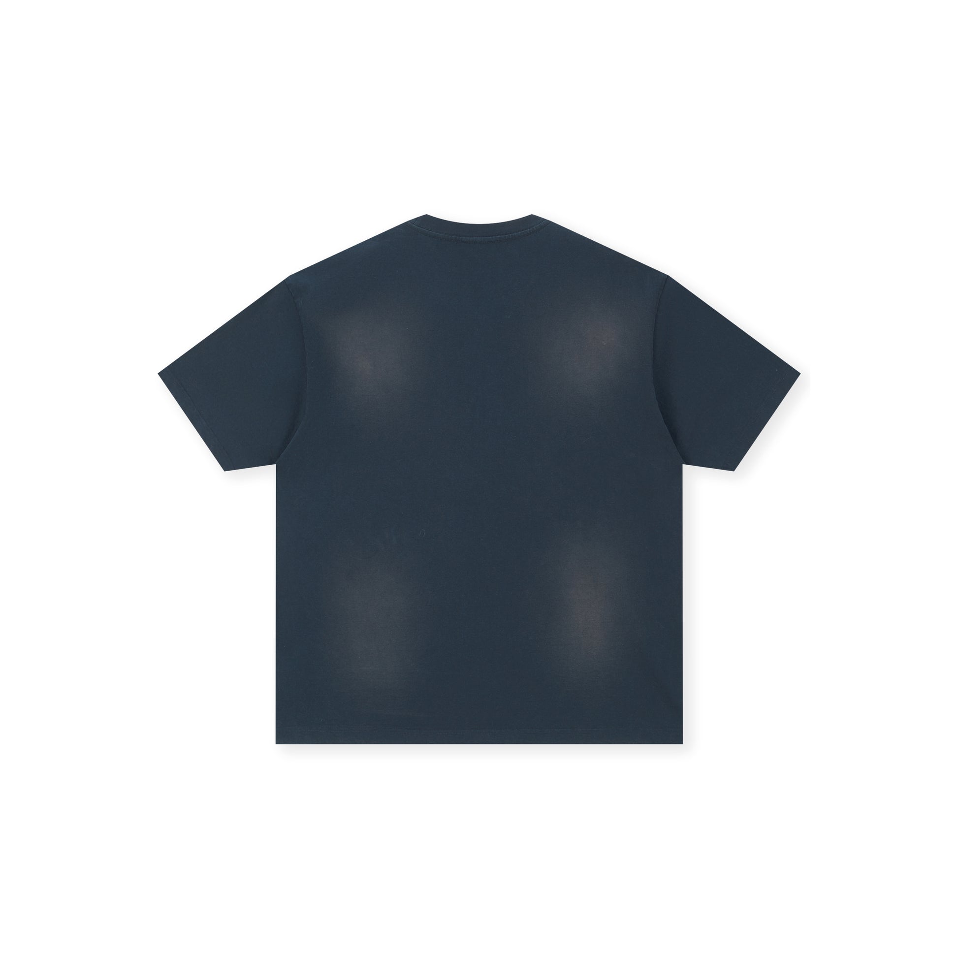 Boneless Spray Print T-Shirt Navy with Strength Beyond Measure graphic and contrast sleeve stripes