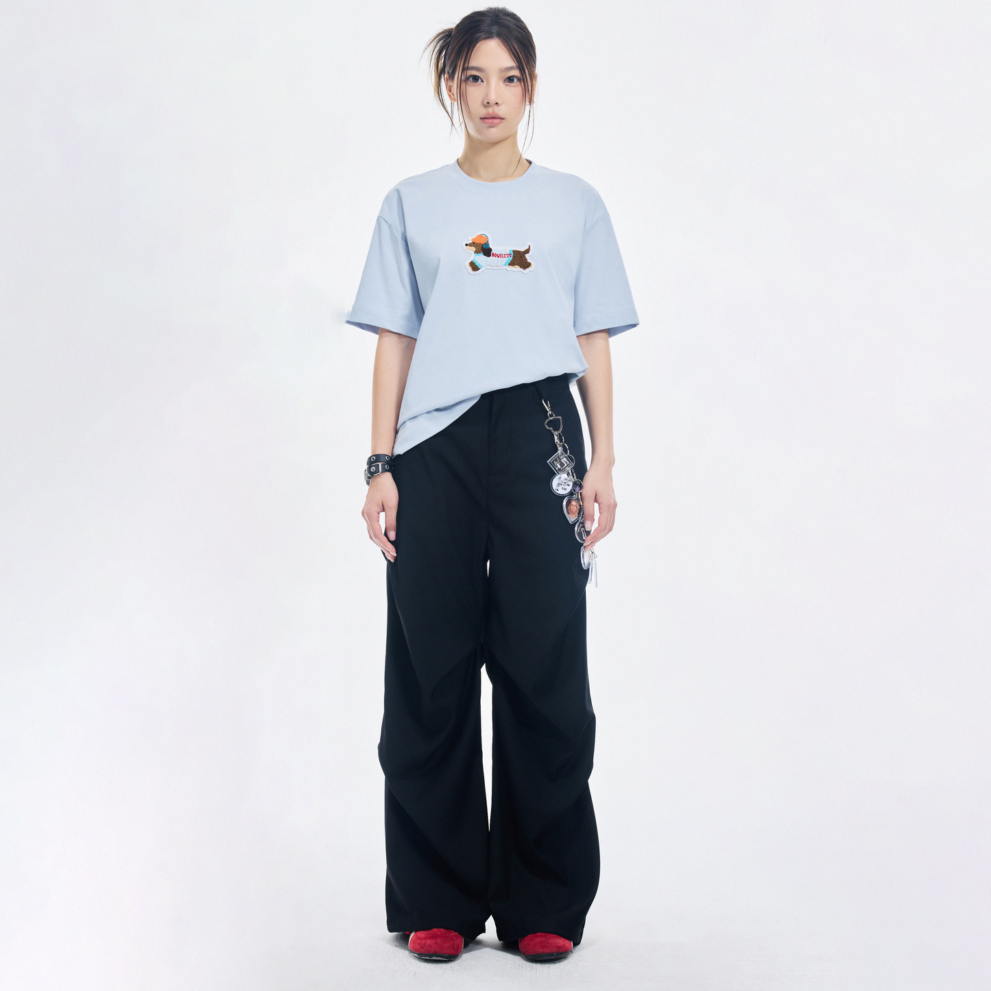 Boneless 3D Embroidered Puppy T-Shirt Haze Blue oversized embroidered tee puppy graphic casual streetwear top minimalist design