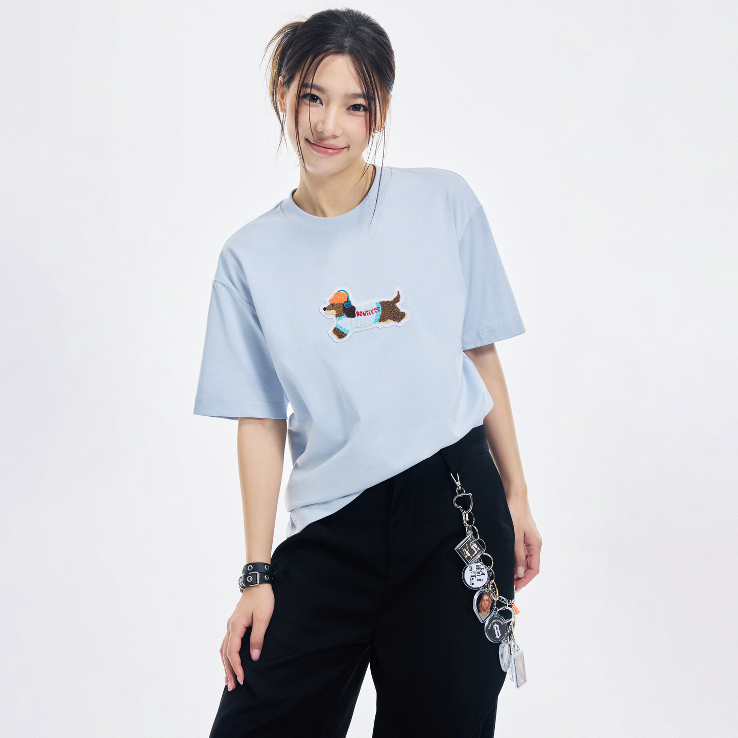 Boneless 3D Embroidered Puppy T-Shirt Haze Blue oversized embroidered tee puppy graphic casual streetwear top minimalist design